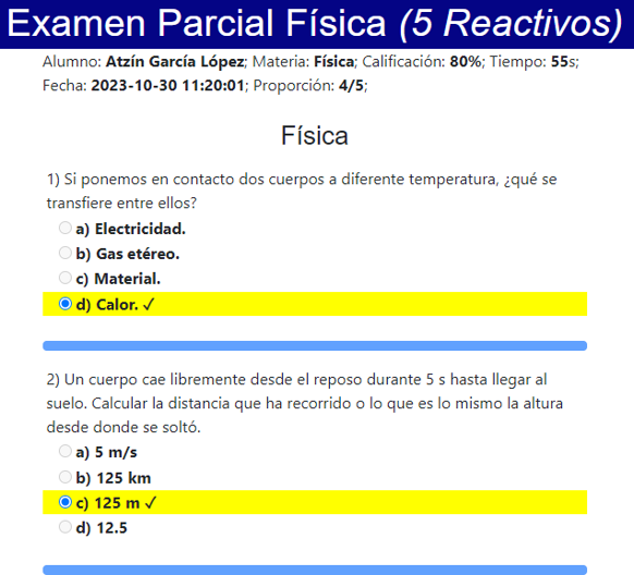 Estadística de resultados: últimos exámenes